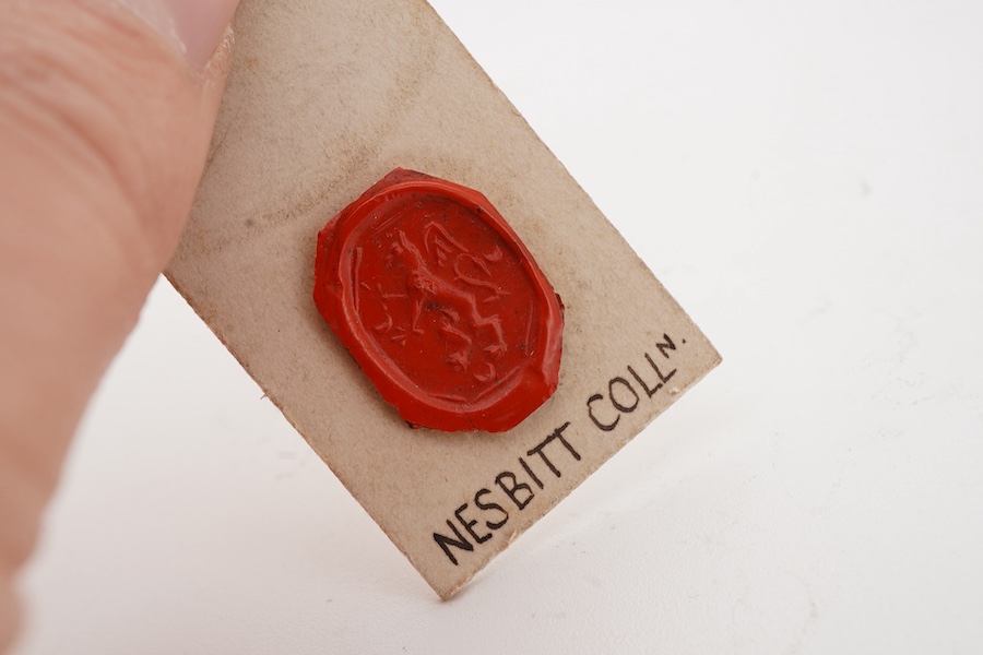 A Tudor bronze heraldic signet ring, England, circa 1500, the octagonal panel depicting a griffon rampant, to a plain band, size L1/2, Provenance: formerly in the collection of Dame Joan Evans (1893-1977), By repute, fro